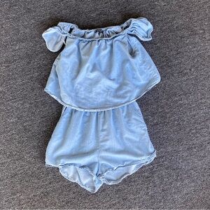 Women’s Size Medium Blue Cotton Romper- Romeo & Juliet Couture-Peek A Boo Back